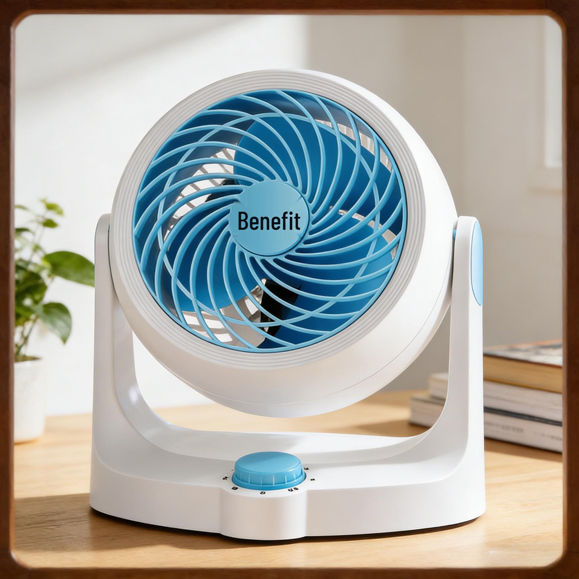 Yidu German High-Power Silent Air Circulator: Desktop Turbine Fan for Home Ventilation. Blue Fan