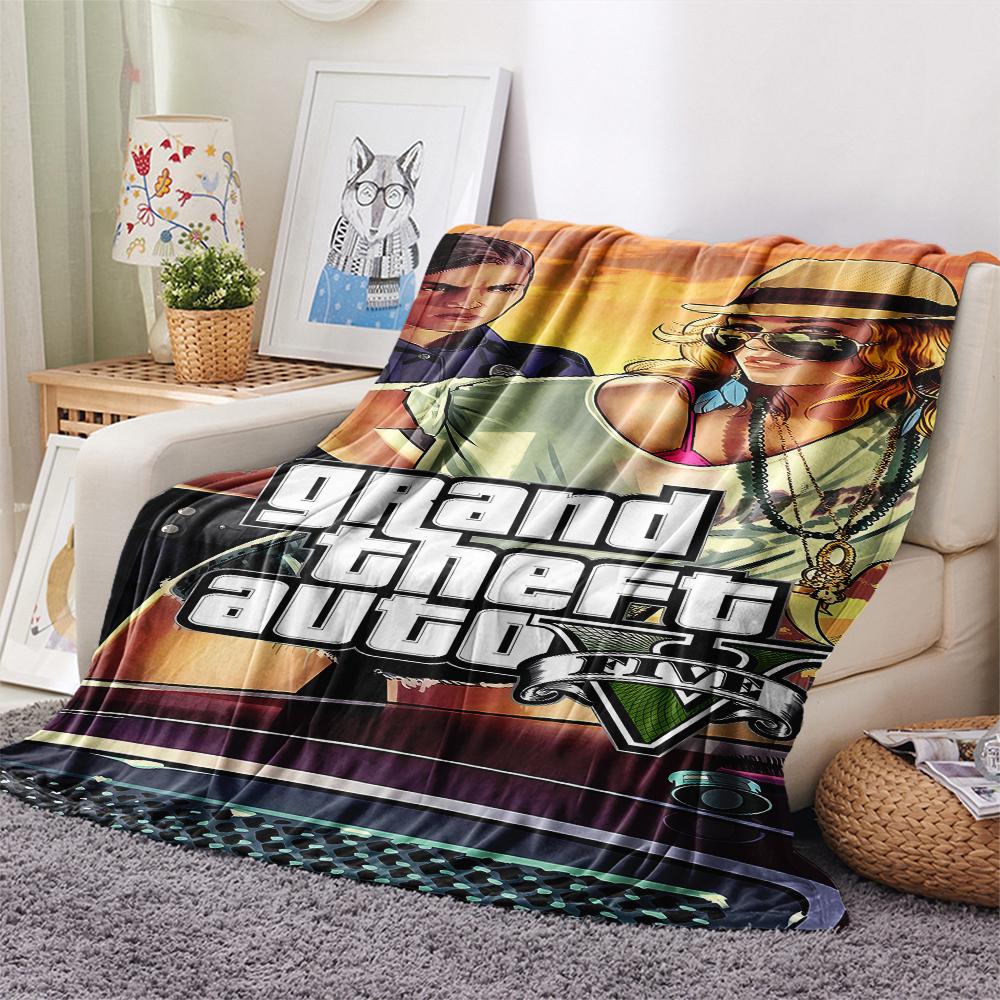 1 ks Flísová deka s potiskem Grand Theft Auto, Vysoce kvalitní, Pro všechna roční období, Domácí dekorace, Teplo a pohodlí, Perfektní jako vánoční dárky