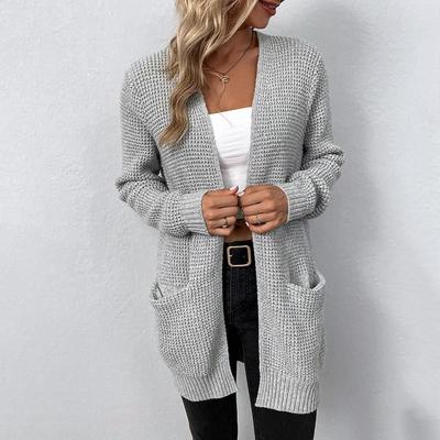 Autumn Winter Vintage Loose Long Sleeve Top Solid Color Cardigan Knitwear V-Neck Sweater