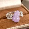 Elegant Jade Purple Gourd Fu Lu Ring: Adjustable Women's Ring with Diamond Accents In New Chinese Style