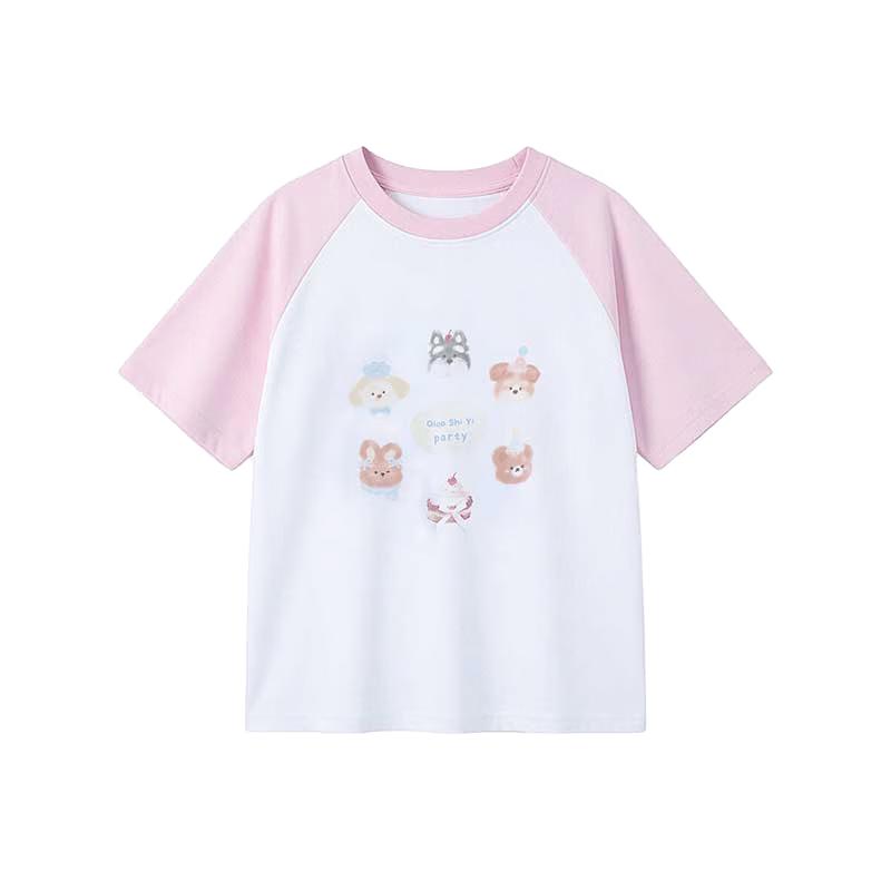 Flo Romy Girls' Cartoon Dog Print Short Sleeve T-Shirt