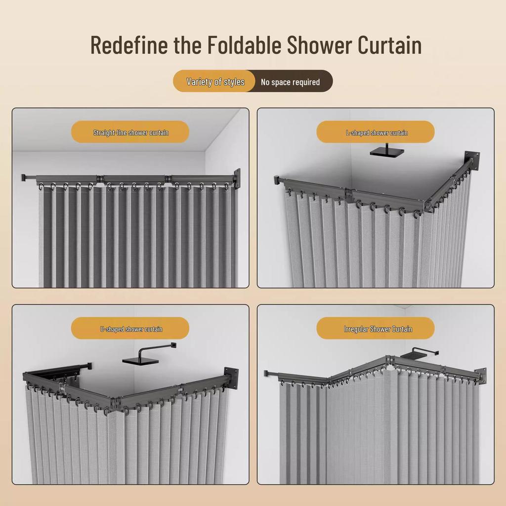 Foldable Shower Curtain Set: Invisible Waterproof Bathroom Partition for Dry and Wet Separation, Punch-free Installation.