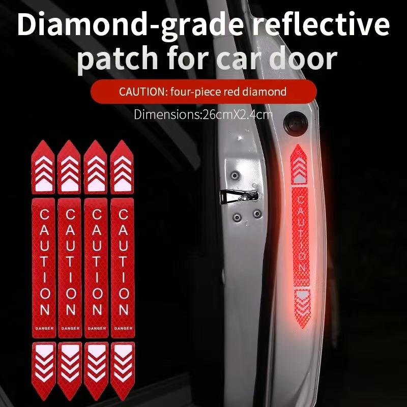 4pcs 2025 Car Safety Warning Reflective Stickers High Brightness Reflector Car Door Opening Safety Warn Mark Sticker Decals