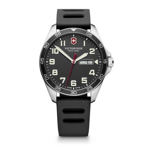 VICTORINOX FIELDFORCE Men's Quartz Watch with Stainless Steel Case (316L), Black Dial, Black Rubber Strap, and Analog Movement. Perfect as a Gift. Pro