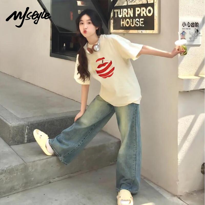 

Женская футболка из чистого хлопка с принтом яблок M