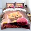 Cute Kitten With Pink Yarn Bedding Set For Kids Luxury Gift 3Pcs Digital Print Comforter Set Soft Comfortable Breathable