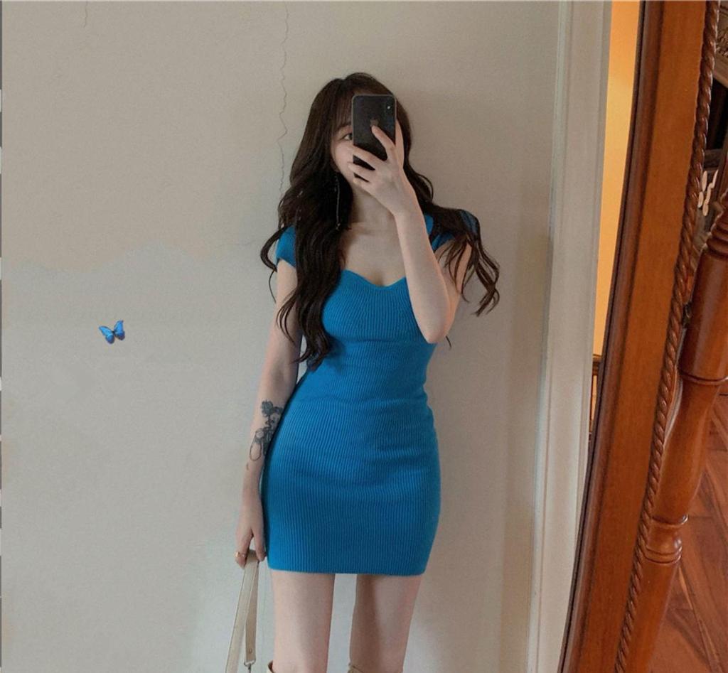 French Slim Waist Knit Mini Dress - Sexy Clavicle-Revealing Summer Skirt