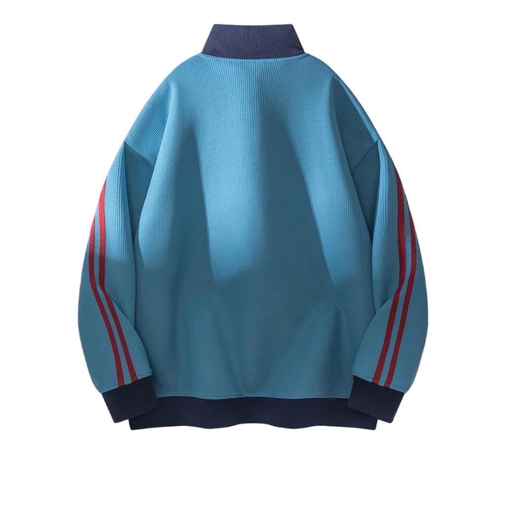 Retro College Style Cardigan Sports Style Loose Hoodie Casual Color Jacket Stand Collar Striped Jacket