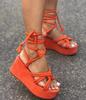 Fashion Platform Wedge Strappy Sandals Women Fashion Round Toe Cross Tied Height Increase Open Toe Women Sandals 2024