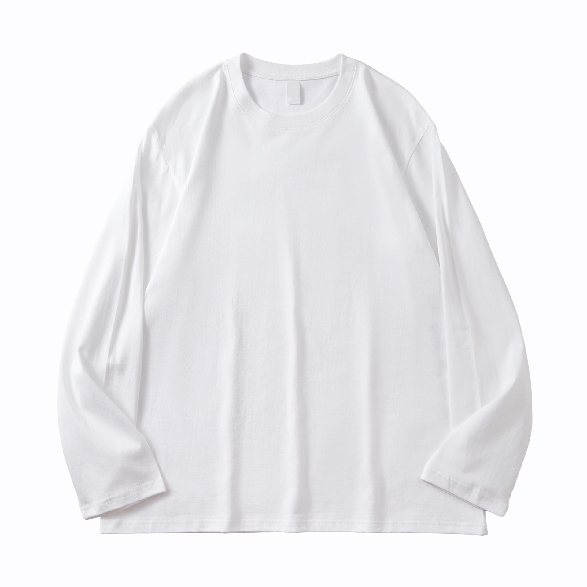 

Футболка унисекс из плотного тонкого хлопка плотностью 230 г с длинными рукавами и круглым вырезом, безворсовая, чисто-белая, с чистым базовым слоем. L (for 120-140 jin) белый