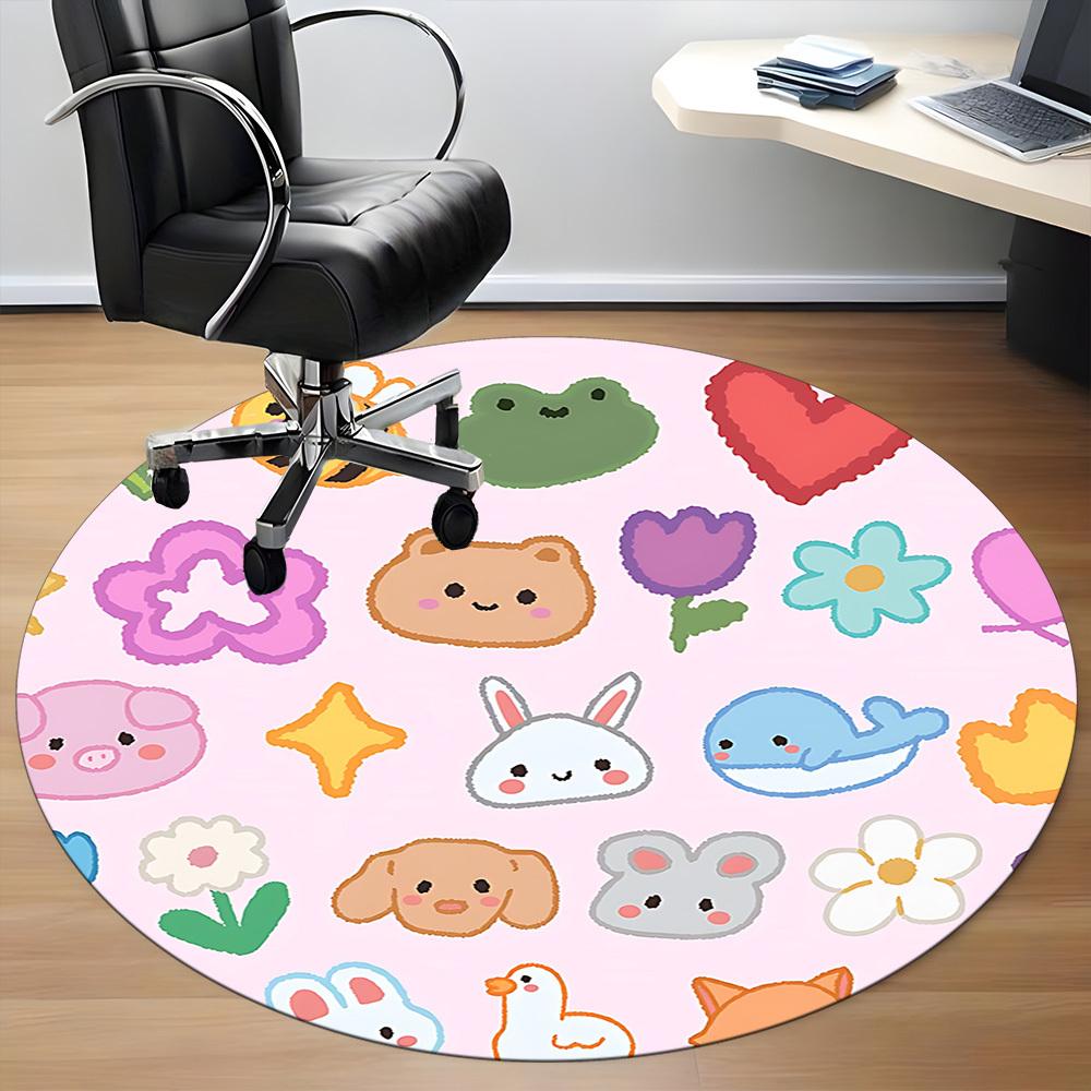 1pc Kawaii Animals Office Round Rug, Non-slip, Soft and Durable Office Rug for Interior Decoration, Perfect for Office, Beautiful Decoration yy2603120