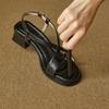 Krazing Pot Cow Skin Thick Med Heels Peep Toe Summer Size 42 Brand Shoes Concise Design Gladiator Elegant Women Sandals
