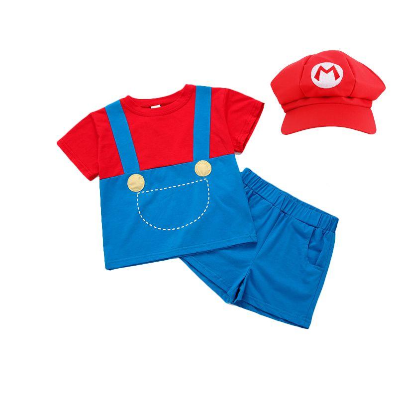 

Mario Bros Super Costumes Cosplay Show Costume Set Cartoon Uniform Child Clothes Boy,90