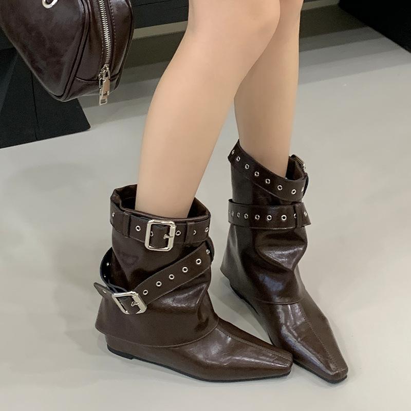 

Short boots women s boots new 2025 autumn and winter women s boots inner height increase small square head short boots niche design pants boots 39 коричневый