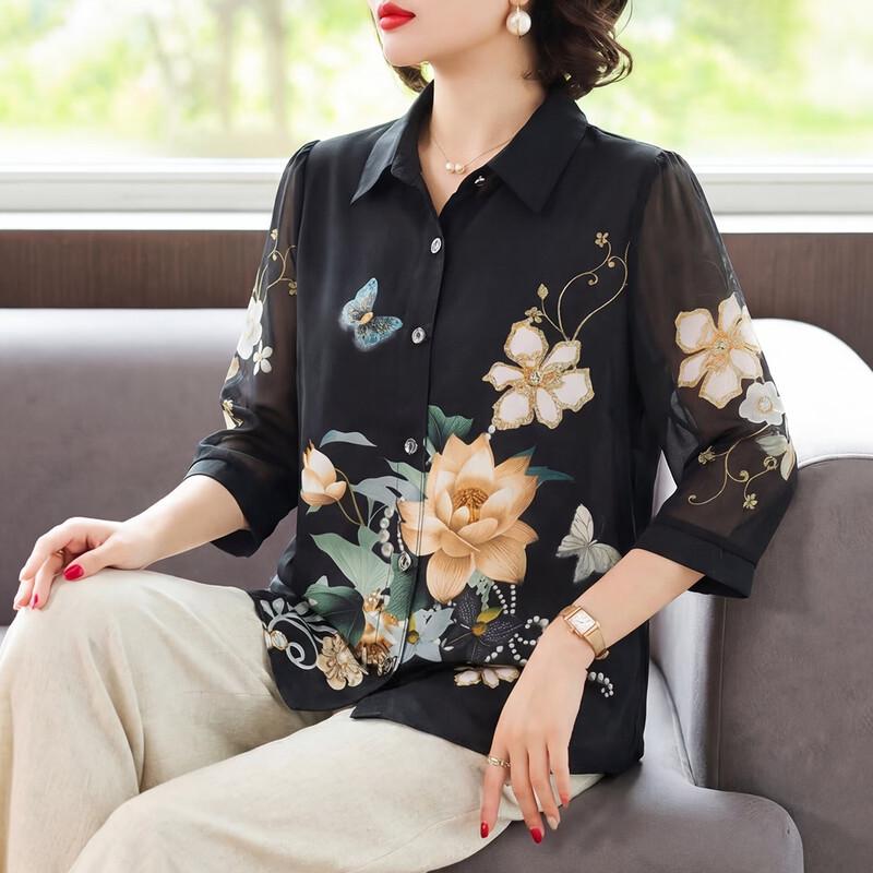 Women s Summer Floral Seven-Sleeve Cardigan Shirt XL