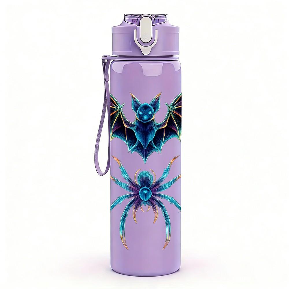 1PC Dark Bat Spider Dragon Art 750ml Color Plastic Sports Water Bottle Leakproof Flip Straw Lid Suitable for Sports Office Home Use
