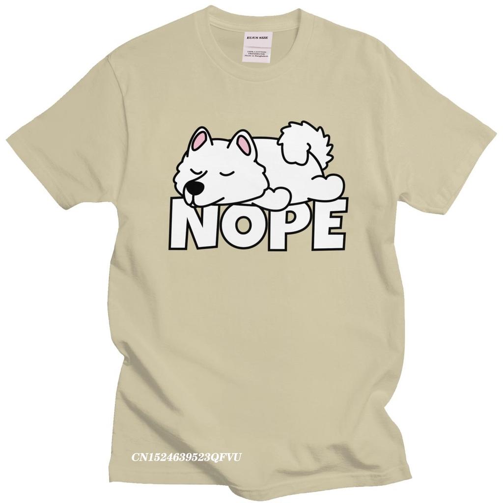 Funny Samoyed TShirt Mens Camisas Men Pure Cotton Russian Dog Lover Tee Crew Neck Leisure Nope Tshirt Friend Camisas