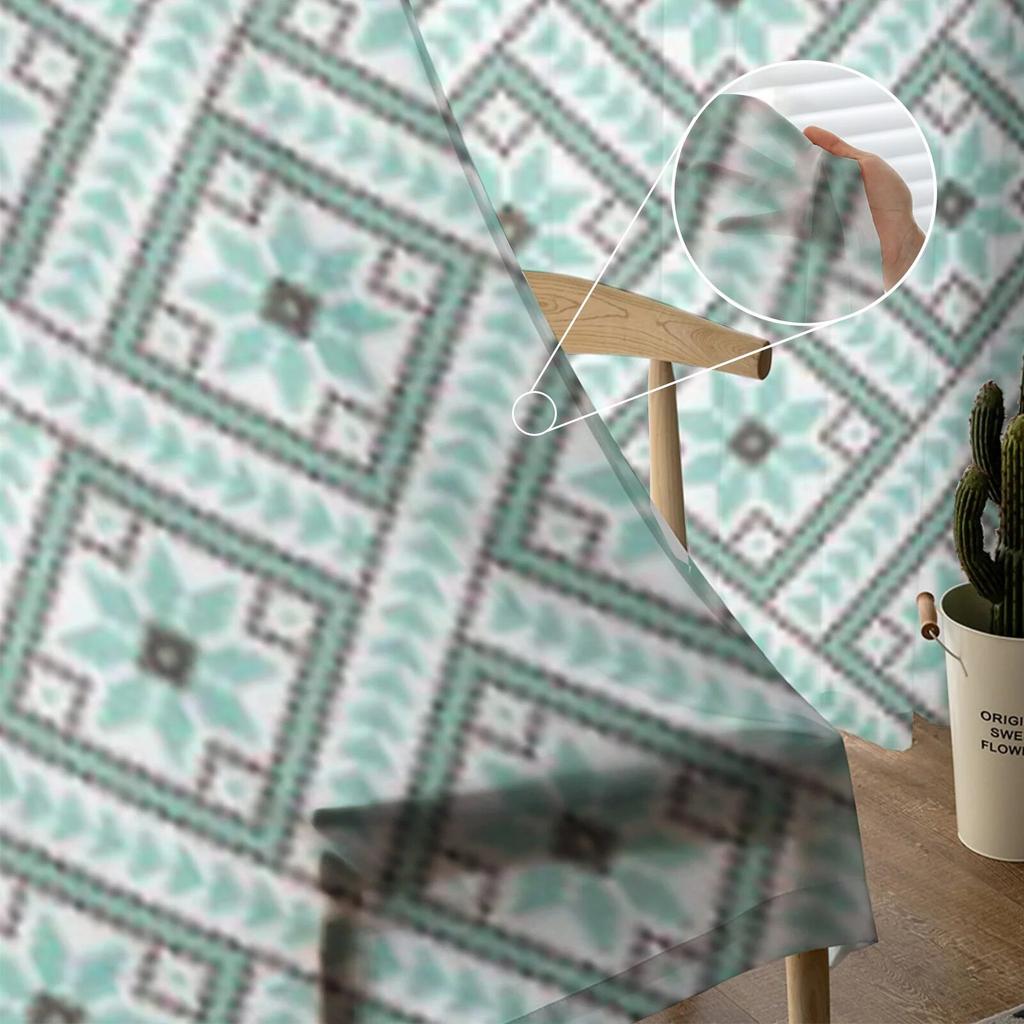 Ukrainian Ornament Sheer Curtains for Living Room Transparent Tulle Window Treatments Bedroom Kitchen Home Decor Veil Drapes