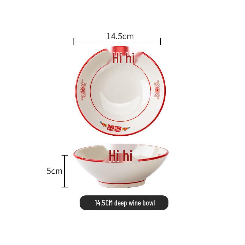 Set di Piatto Rotondo Rosso Ceramica Retrò Doppia Felicità - Piatto Basso, Piatto Piatto, Piatto per Hot Pot, Piatto per Carne, Piatto per Salsa e Piatto per Pesce per Tavola da Ristorante.