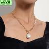 French Basic Minimalist Geometric Rings Shaped Imitation Pearl Pendant Necklaces Temperament Metalized Chain Neckband Ladies AccessoriesSimple Finger