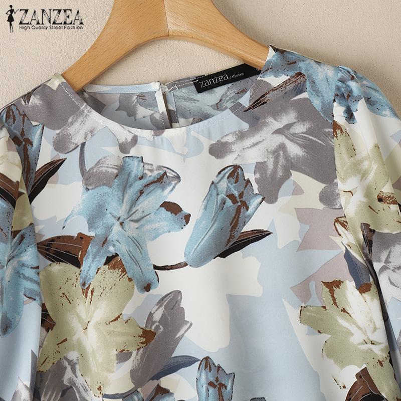ZANZEA Women Summer Round Neck 3/4 Sleeve Loose Print Blouse