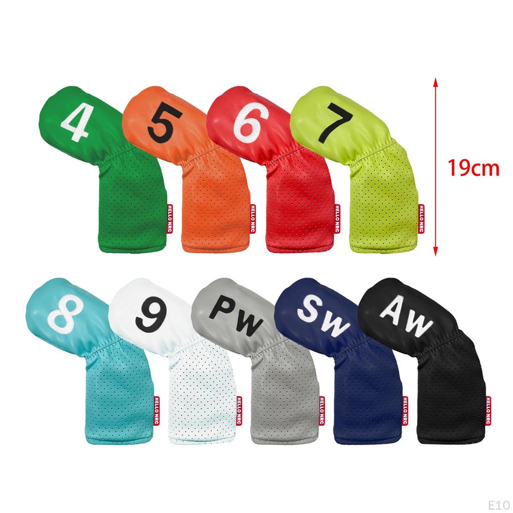 9 Pieces Golf , Head Cover 49,PW,SW,AW Long Neck Waterproof PU Leather Brands Accessories