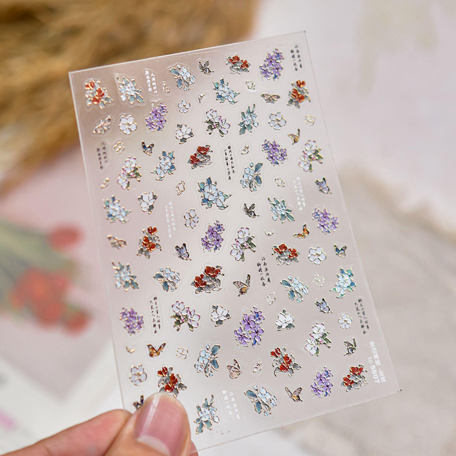 Tomoni Hot Stamping Nail Art Stickers - Retro Gold Edge Butterfly Design