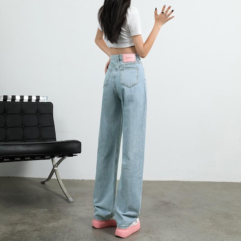 White simple high-waisted wide-leg jeans women's new small loose and thin narrow version straight drape floor pants
