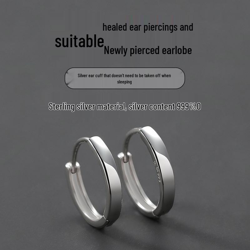 Men's Trendy 925 Plain Hoop Ear Clips & Stud Earrings