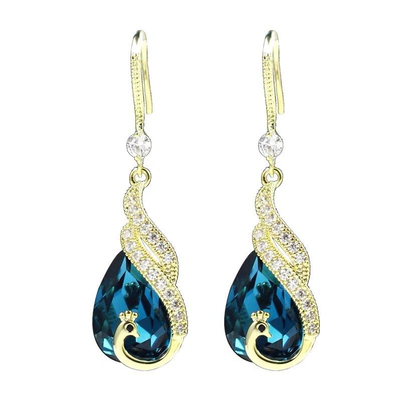 Fashionable Design, Internet Celebrity, Blue Peacock Ear Line Earrings, New Trendy Long Style, Phoenix Tassel Earrings