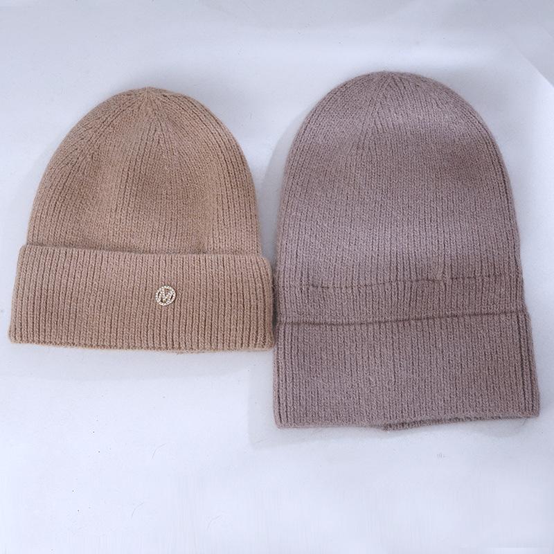 New Warm Rabbit Wool Knitted Hat for Women for Women Korean Style Versatile Plus Velvet Thickened Face with Small Windproof Ear Protection Wool Hat