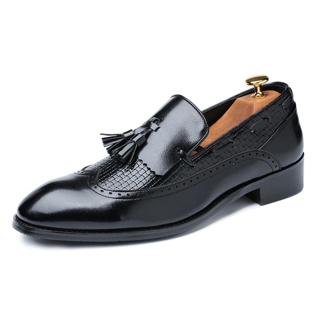 Classic Genuine Leather Loafers Men's Slip-On Dress Shoes Solid Round Toe Oxfords Shoes Men's Genuine Leather Loafers Slip-On