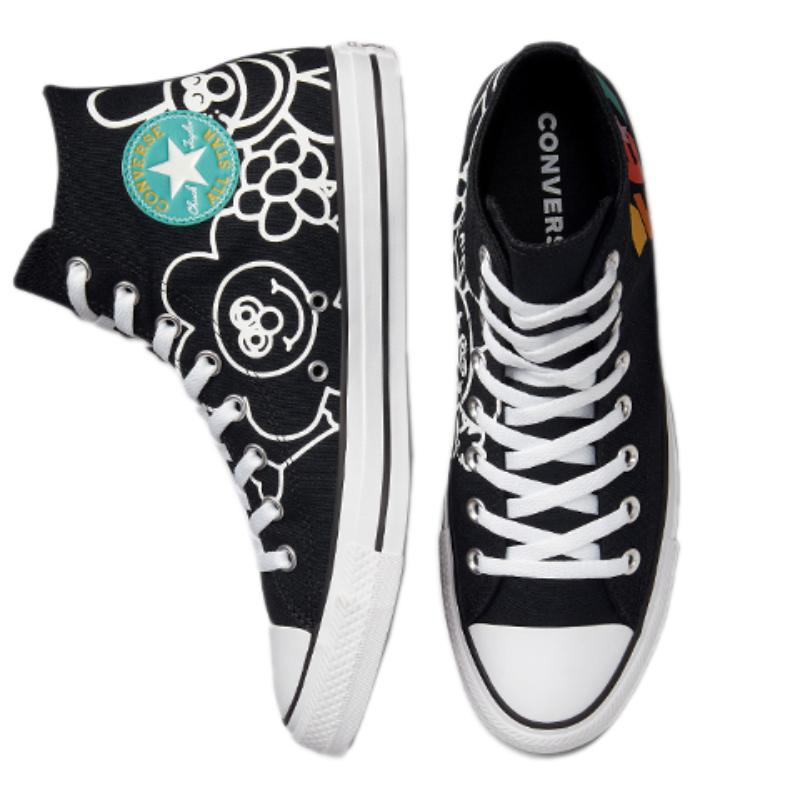 Converse Chuck Taylor All Star Colorful Smile Print Trendy High-top Canvas Shoes Unisex Black and White
