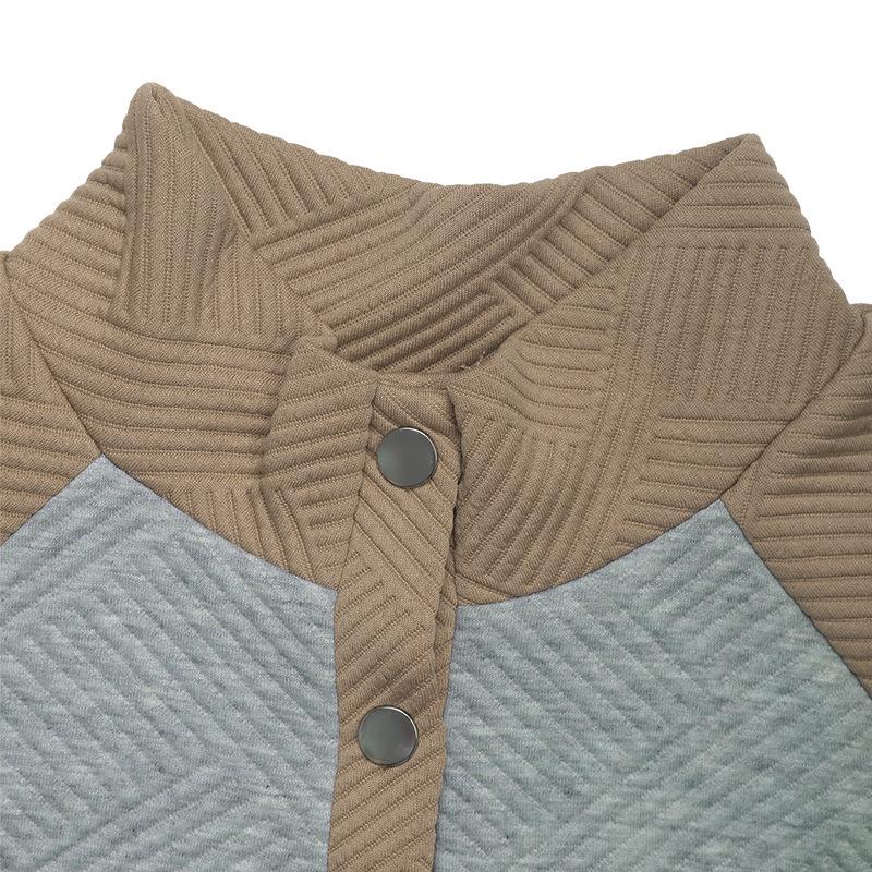 2026 Autumn/Winter Women's Color Block Lapel Half-Open Sweatshirt – Simple Lazy Style