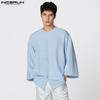 INCERUN S-XXXXXL Men Casual Loose 3/4 Sleeve Solid Color Long Tunic Tops Shirts