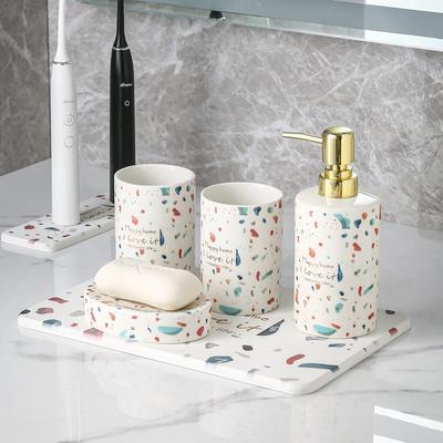 Ceramic Hand Sanitizer Lotion Bottle Bathroom Products Shampoo Bath Gel Separate Bottle Mouthwash Cup Toothbrush Cup Soap Dish