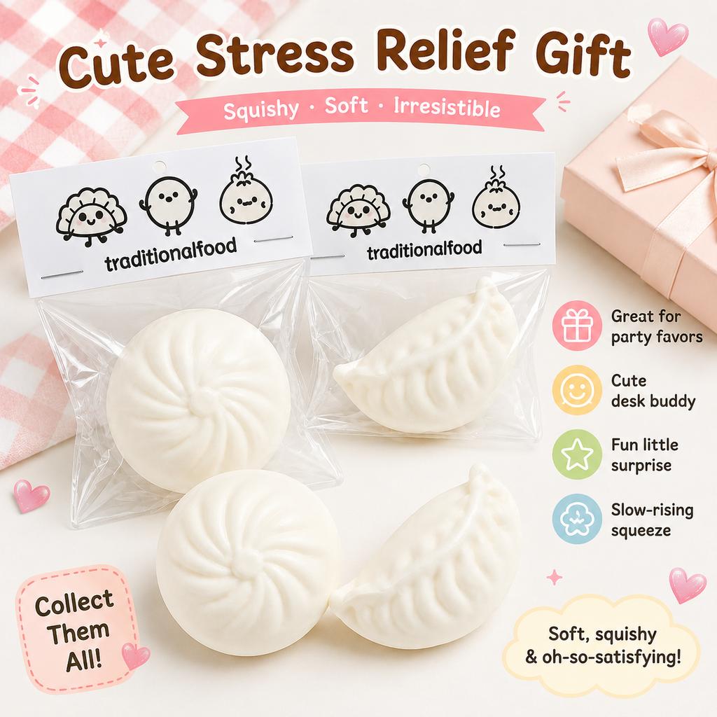 Dumpling Squishy Toys Cute Traditional Food Bun Squishies Slow Rising Stress Relief Fidget Toy Kids Party Favor Gift Kawaii