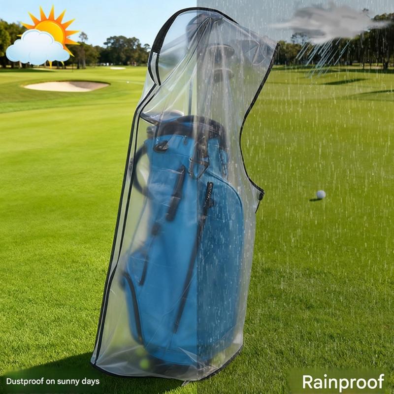 Foldable Golf Club Bag Cover for Rainy Play, Transparent PVC Golf Bag Protector Guard with Lower Fastener Point for Easy Carry and Storage