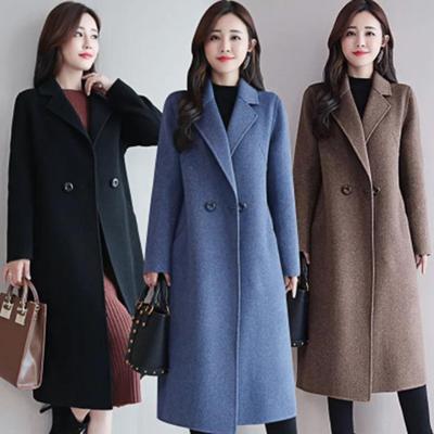 Women Winter Overcoat Turn-down Collar Solid Color Long Sleeves Double Buttons Loose Thermal Cardigan Midi Length Lady Coat for Dating