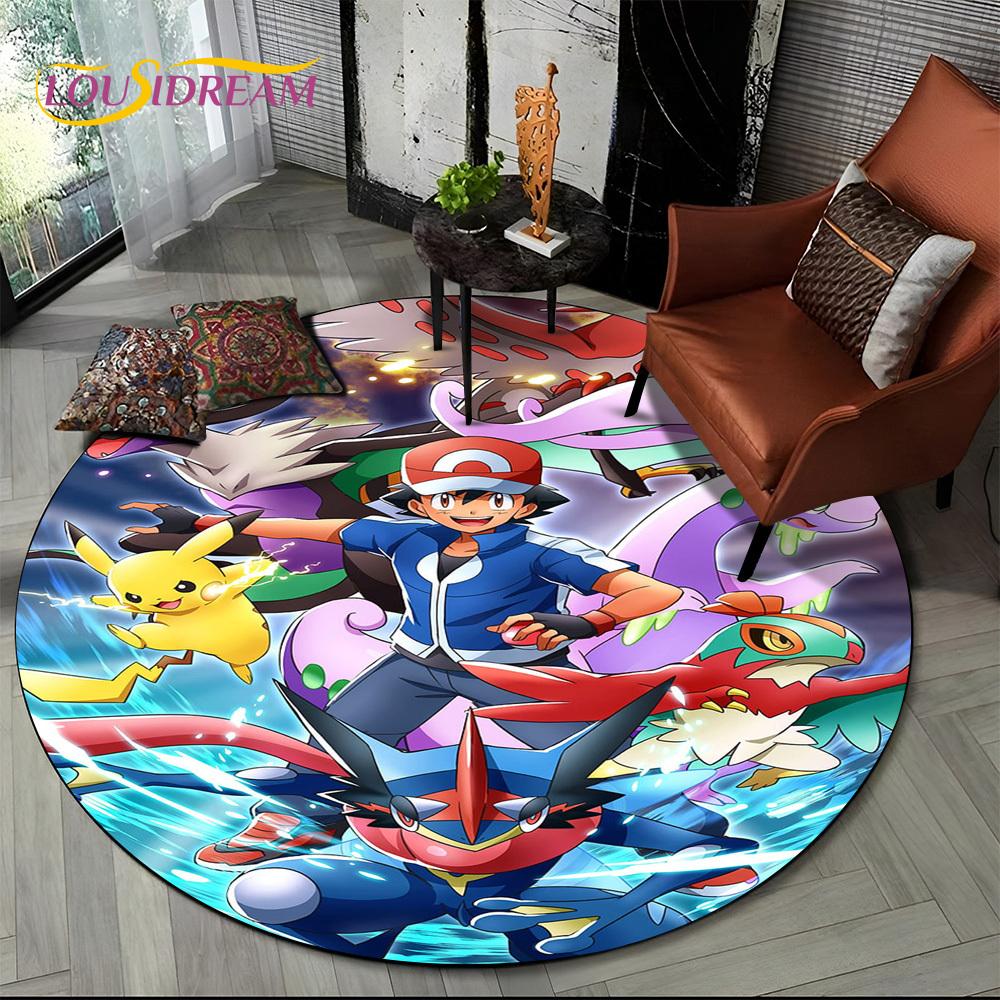 26 Style Cartoon Pokemon Cute Pikachu Round Area Rug,Carpet for Living Room Bedroom Sofa Playroom Decor,kids Non-slip Floor Mat