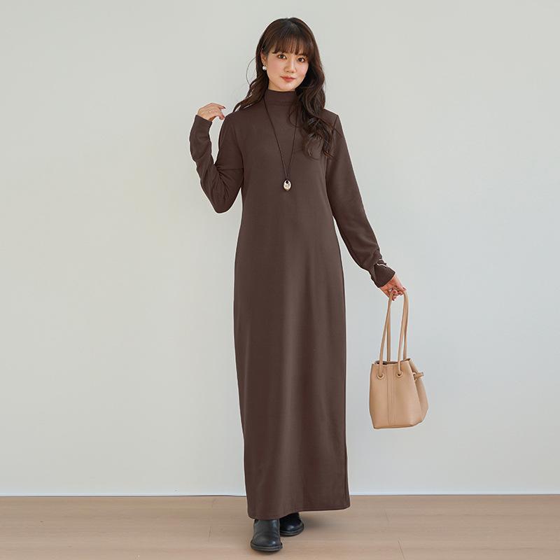 Autumn/Winter Brushed Half-High Collar Long Sleeve Slimming Dress Regular M