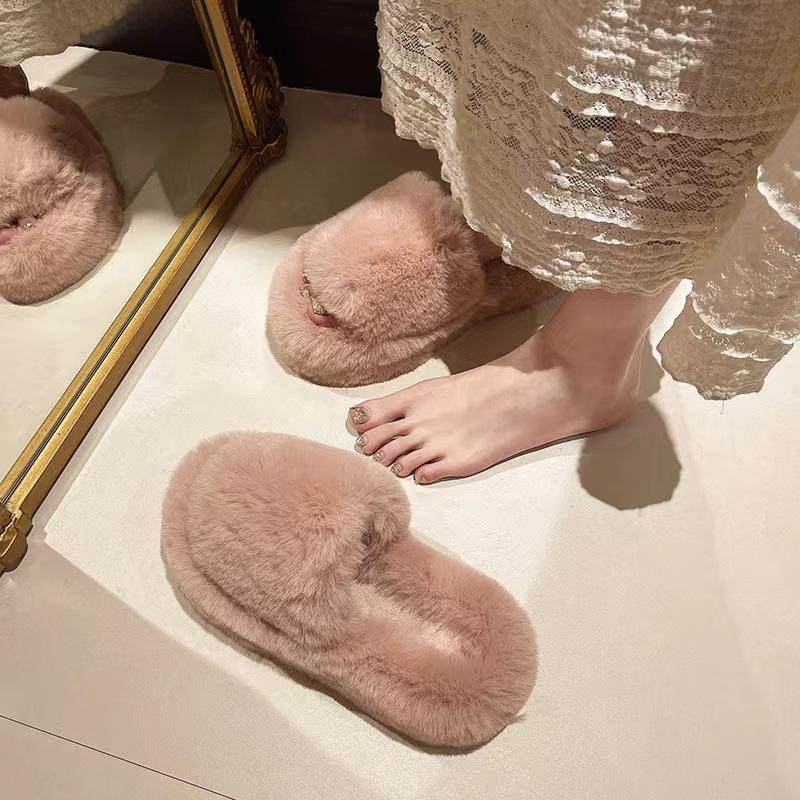 Mao Mao slippers women's new high-end outdoor wear versatile autumn and winter one-word thick-bottomed cotton slippers