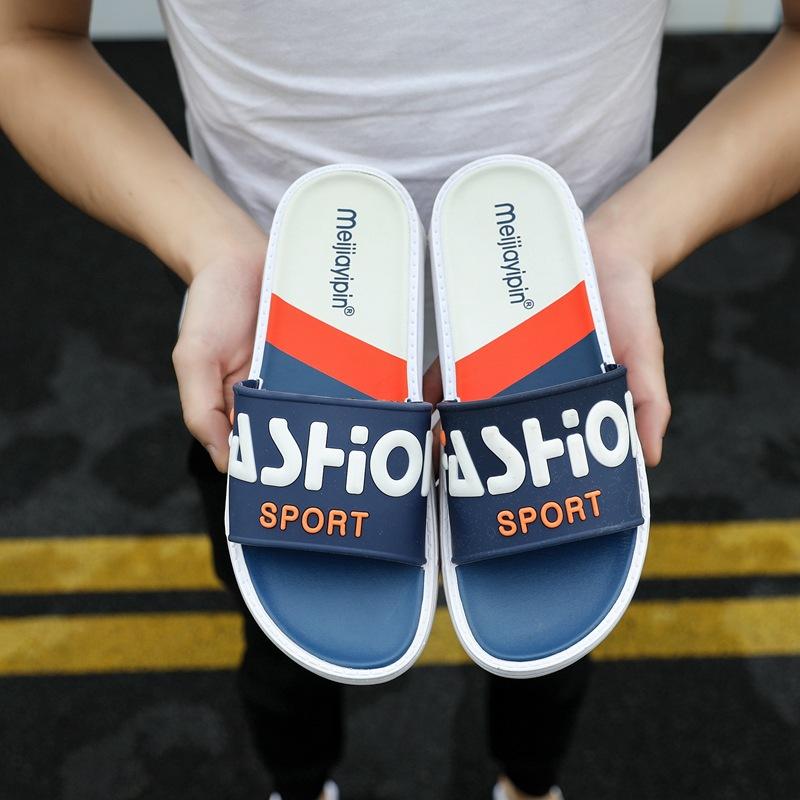 

Модные летние тапочки для мужчин, износостойкие, мягкие, с плоской подошвой, для взрослых, нескользящие, пляжные тапочки 47-48 синий