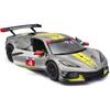 Bburago 1/24 scale diecast model of the 2020 Le Mans race car, Chevrolet Corvette C8R #4, gray. This 1:24 scale diecast model is a finished product of