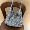 Korean Version Autumn and Winter Lazy Wind Texture Leopard Print Cloth Bag Bag Niche Large Capacity Shoulder Tote Bag Shopping Bag