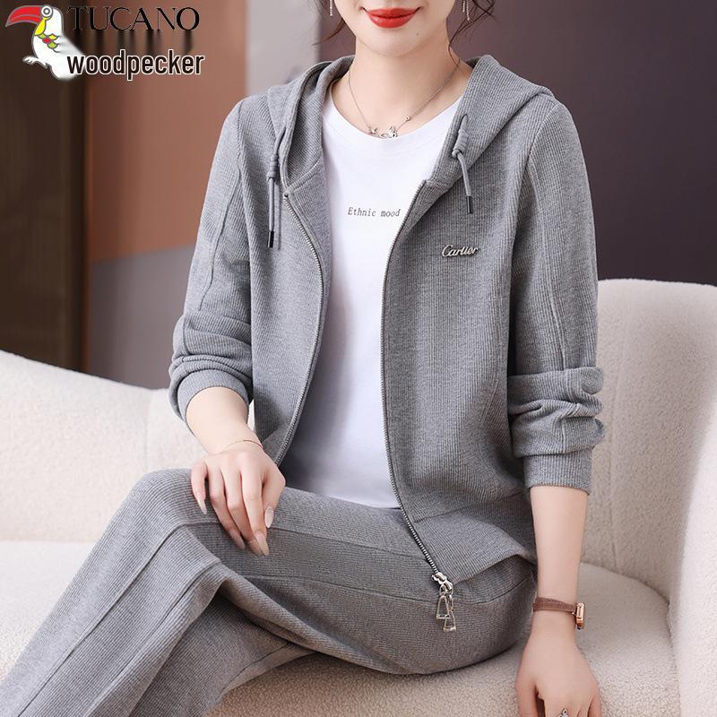Woodpecker Women's Straight-Leg Pants & Sweatshirt Jacket Set - 2025 Spring/Autumn Casual Sportswear