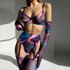 European & American Tie-Dye Colorful Mesh Lingerie Set - Sexy 5-Piece Collection for Women
