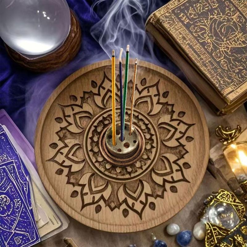 Elegant Incenses Stick Holder and Wooden Ashes Tray Brass Incenses Burners Set for Meditations Room Desktop Decoration