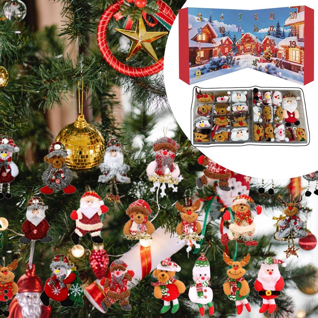 Calendrier de compte à rebours de Noël 2026 Ornement en Peluche Calendrier de l'Avent de Noël 24 Ornements aléatoires en Peluche pour Arbre de Noël Décoration de Fête