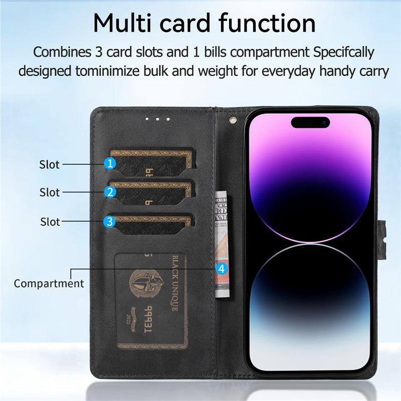 For iPhone 15 Pro Max Stand Wallet Calf Texture Phone Case Full Protection PU Leather Phone Cover